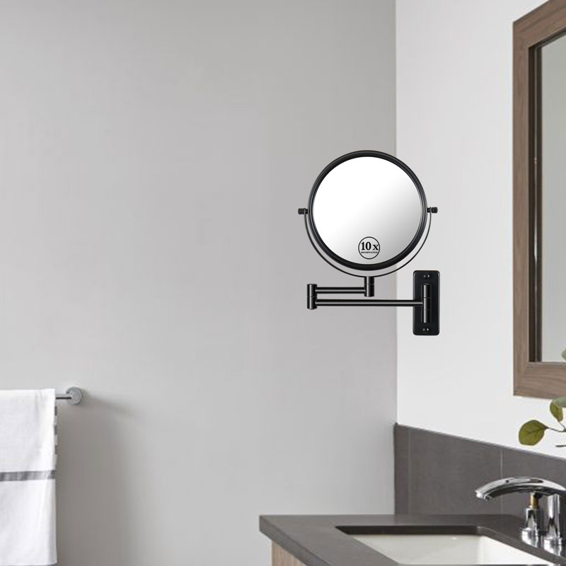 Wall Mounted 8"Makeup Mirror With 1X/10X Magnification Makeup Mirror, Black