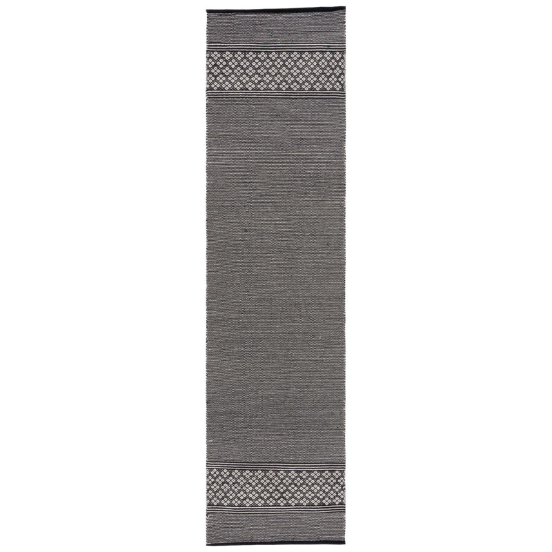 Tapis rayé en coton tissé à plat gris / noir / ivoire Danytza, Tapis de couloir 2 pi 3 po x 9 pi