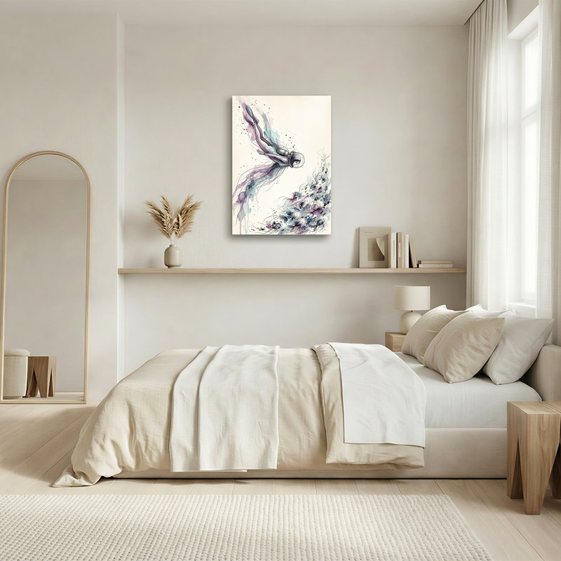 Art mural sur toile, aquarelle flottante et poisson, 36"H x 24"W