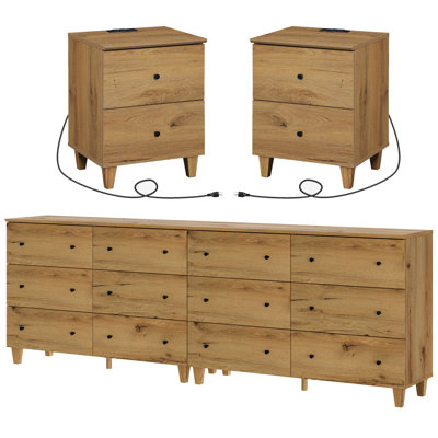 Ensemble de commodes et de tables de chevet 2 en 1 Lysiane, 3 pièces