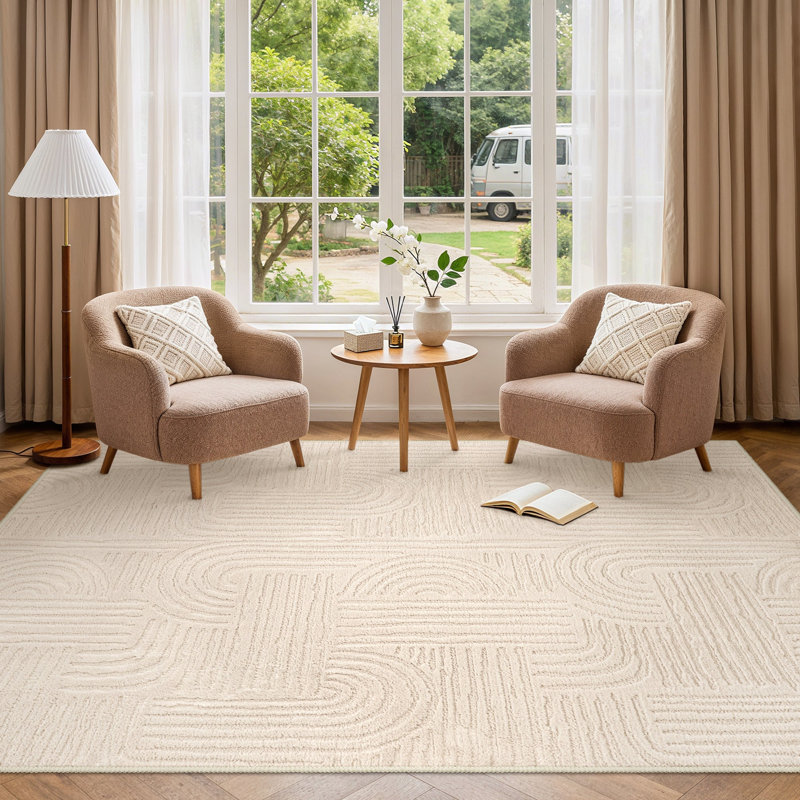 Geometric Area Rug, Beige, Rectangle 160 x 230 cm