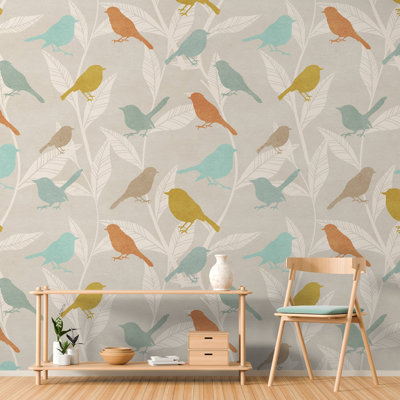 Papier peint amovible à motif d'oiseaux multicolores