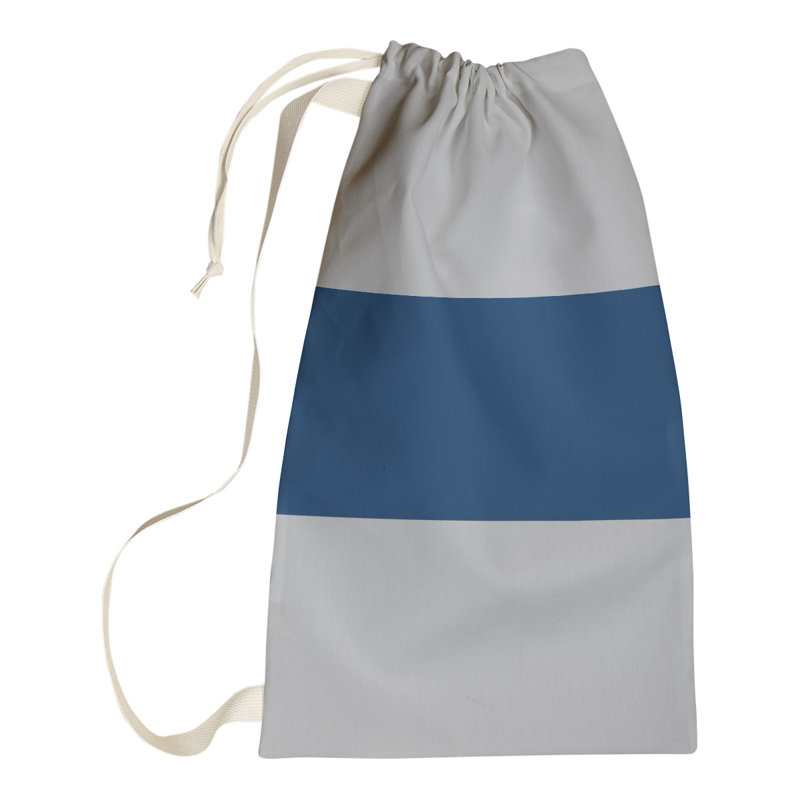 Fabric Laundry Bag with Handles, Small ( 29" x 18" x 1.5"), Cool Gray/Navy Blue/Cool Gray
