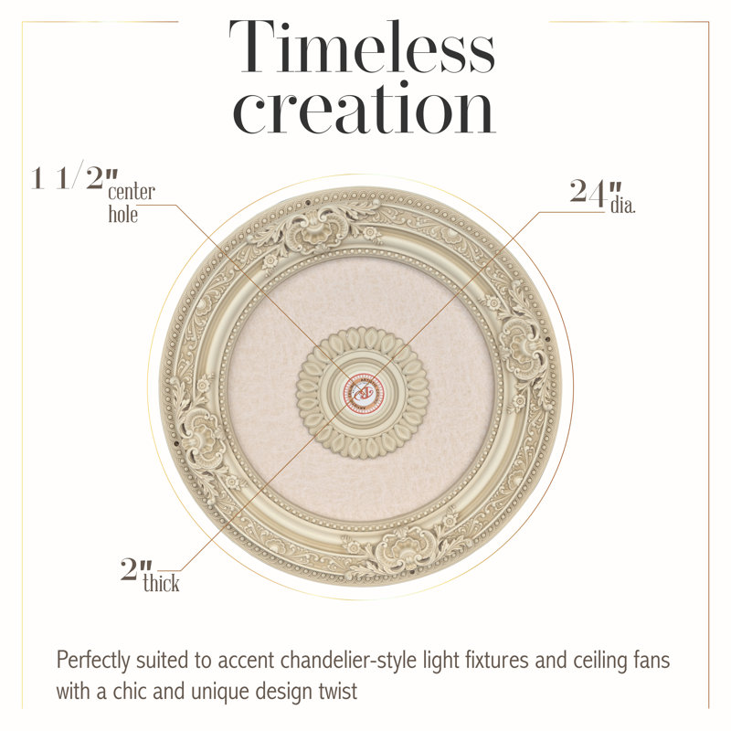 Cream Antique Polystyrene Round Ceiling Medallion, 24 Inches