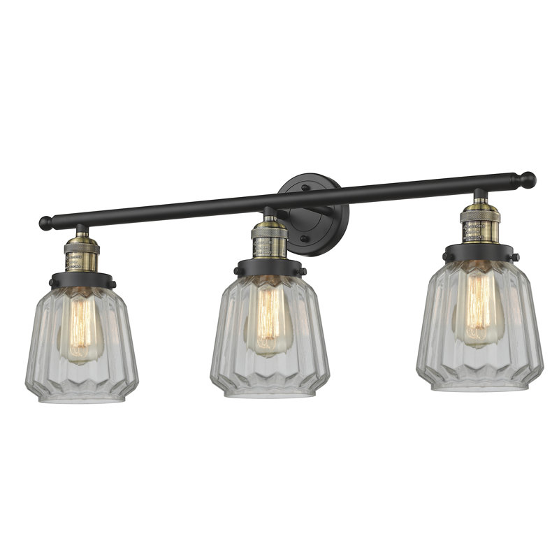 Éclairage pour meuble-lavabo 3 lumières à intensité réglable Vinson, Bronze huilé, Transparent