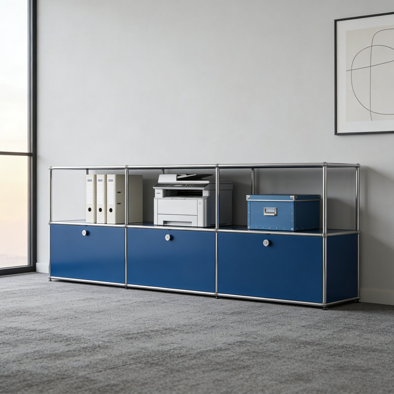 Armoire de rangement modulaire en métal avec tablettes réglables, Bleu