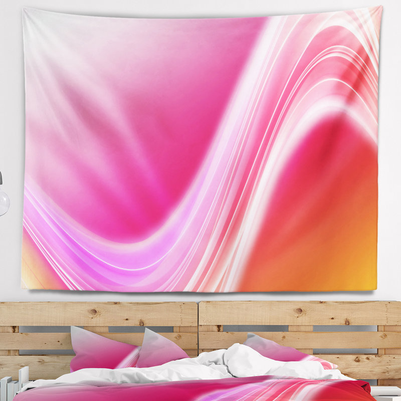 Tapisserie rose à lignes courbes abstraites, H 32 po x l 39 po