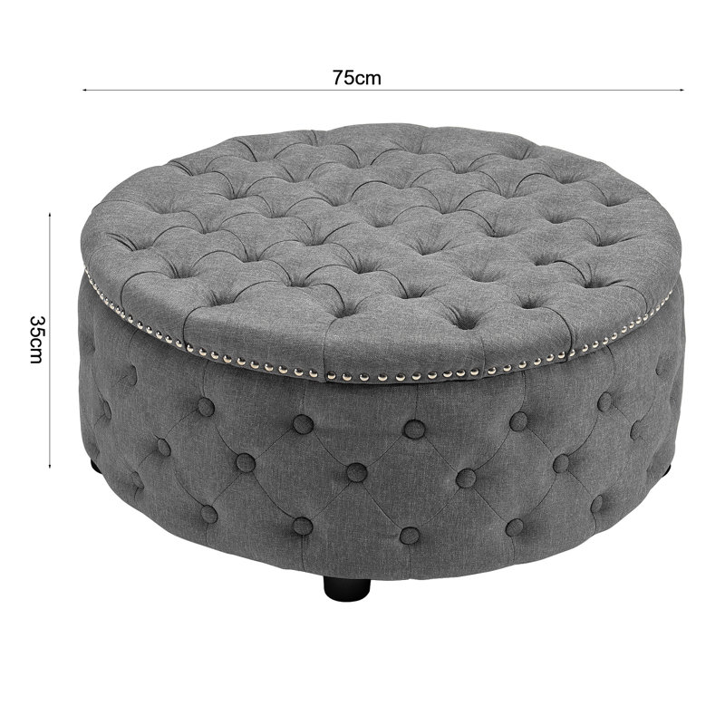 75cm Wide Cylinder No Pattern Footstool Ottoman, Light Grey