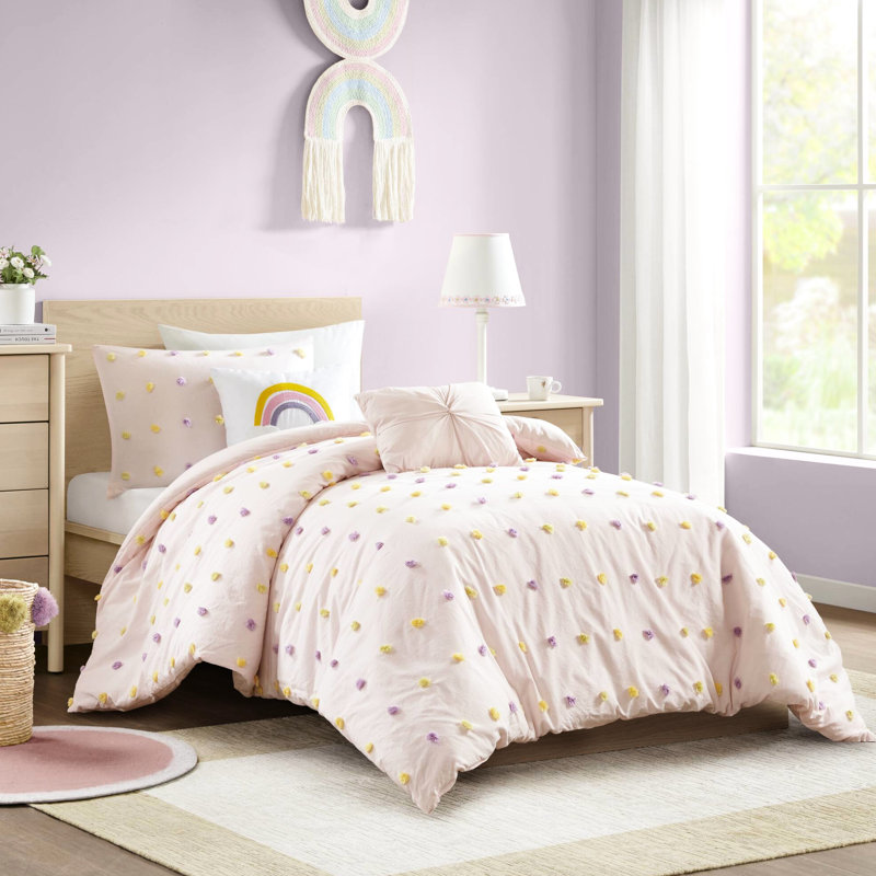 Édredon 4 pièces en coton rose TG, Édredon simple / simple TG + 3 pièces supplémen