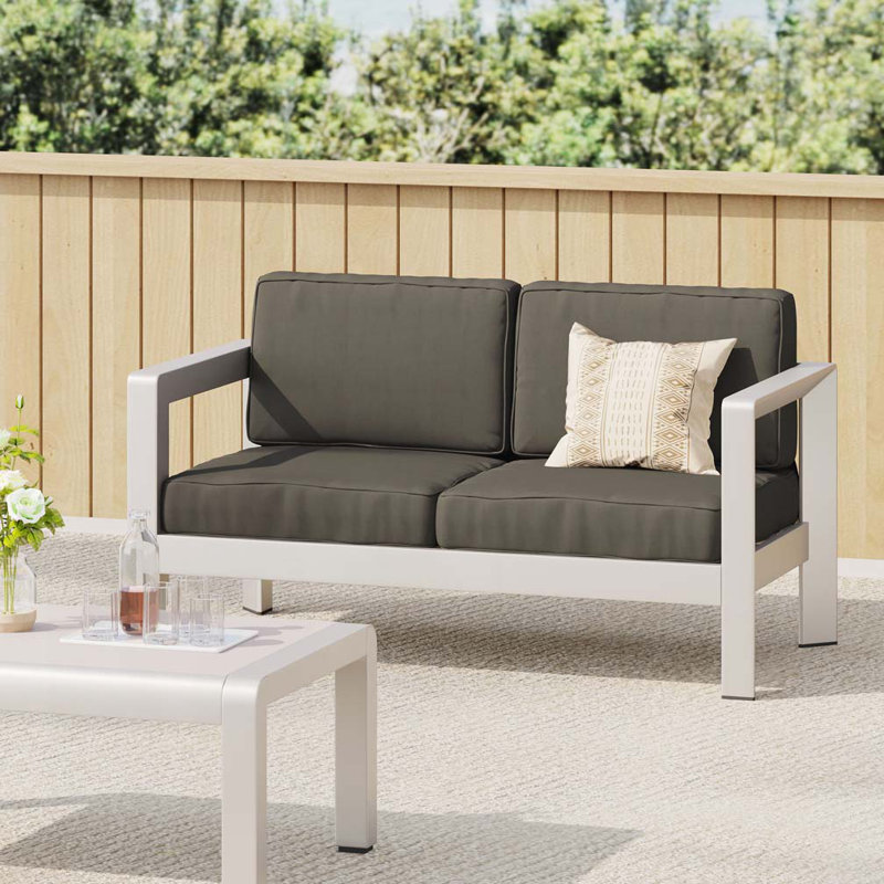Causeuse d'extérieur en aluminium avec coussins 55,25 po, Gris brun