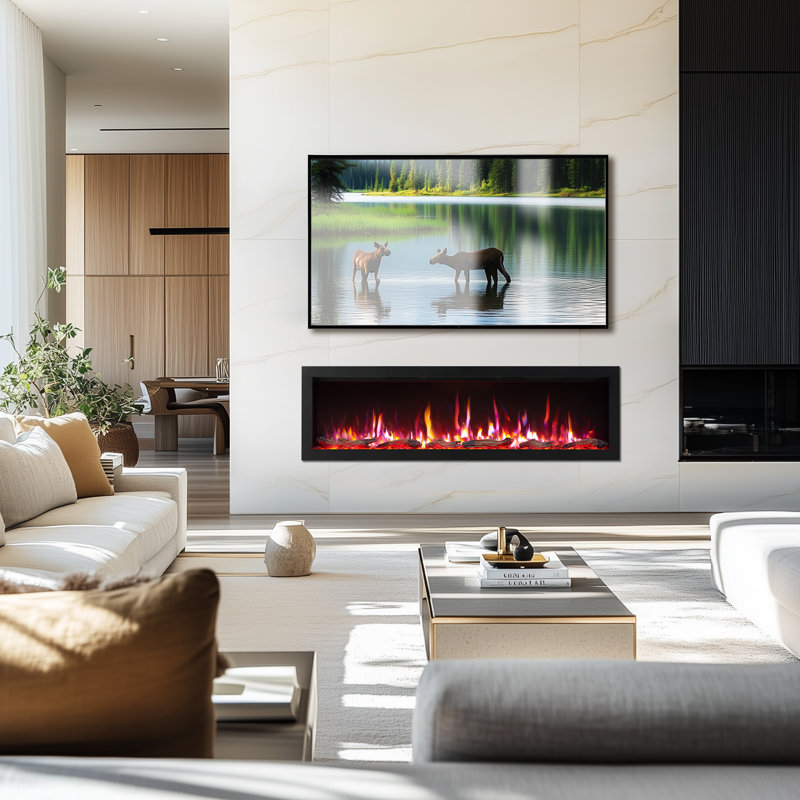 Lume 60" Smart Linear Electric Fireplace - Clean Hidden Vent Design, Flame With 9 Colors, Recessed In-wall Or Wall-mount Or Free Standing, Compatible With Alexa And Google Assistant, by Puraflame