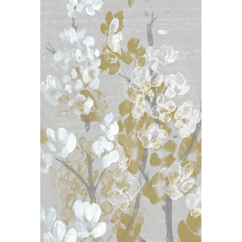 Mustard On Grey Blooms I 1 Piece Wrapped Canvas Wall Art, 30cm H x 20cm W