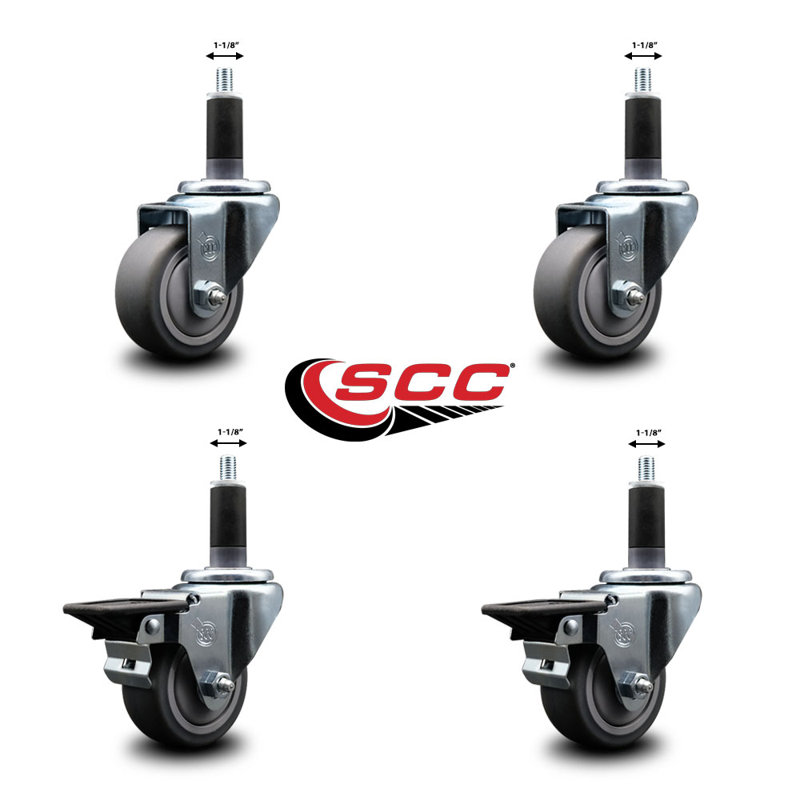 Ensemble de roulettes extensibles en caoutchouc de 3 po pivotant sur roues pivotantes de 1-1 / 8 po 3 pouces SCC