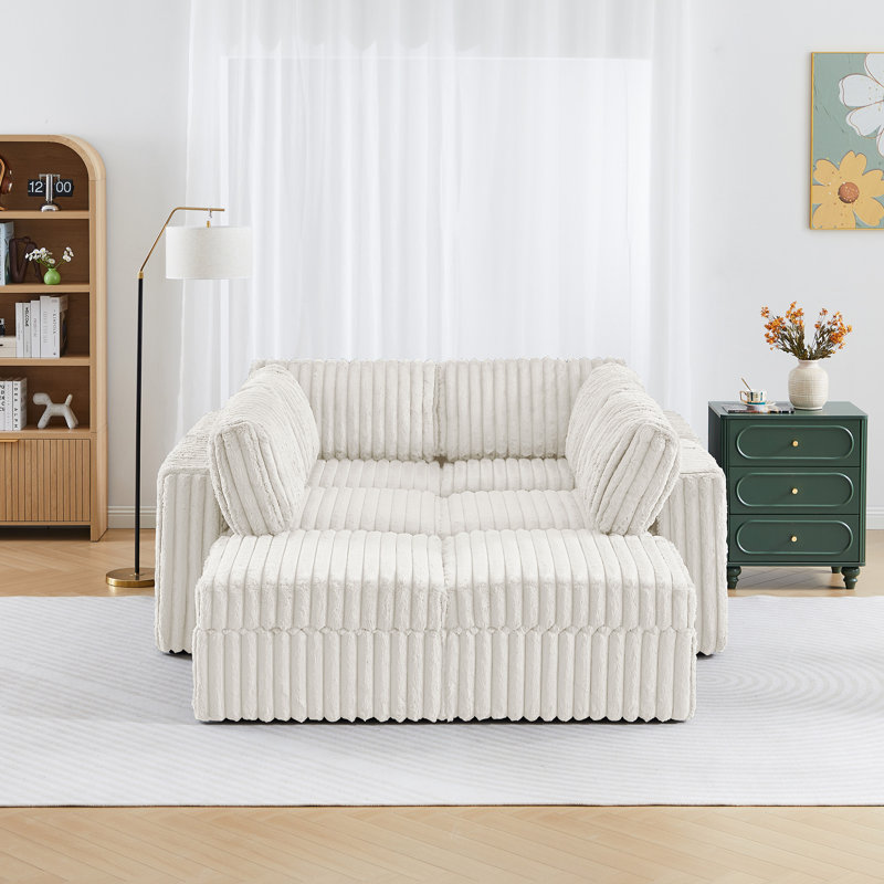 6 - Piece Upholstered Sectional, White Faux Fur