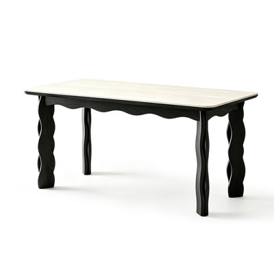 White Rectangular Sintered Stone with Solid Manufactured Wood  Dining Table