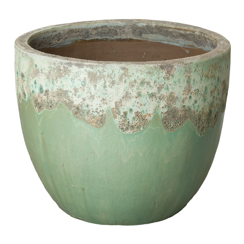 Handmade Ceramic Pot Planter, Spa Blue, 24" H x 28" W x 28" D