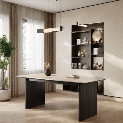 Black high-end vintage rock slab dining table