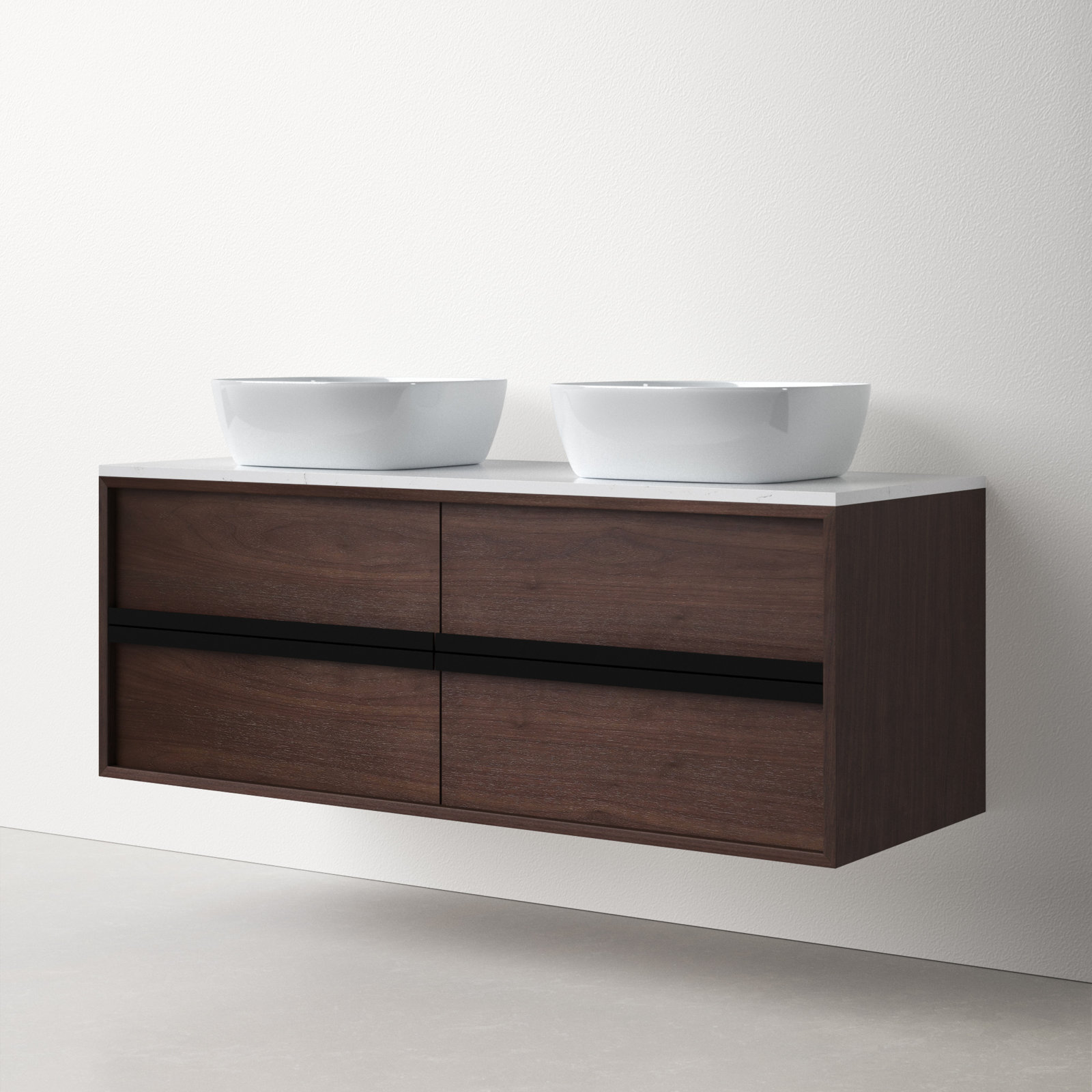 Sintra 55" Eucalyptus Double Bathroom Vanity, Dark Walnut