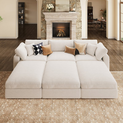 Abramson White Chenille Modular Symmetrical Cloud Sofa Bed