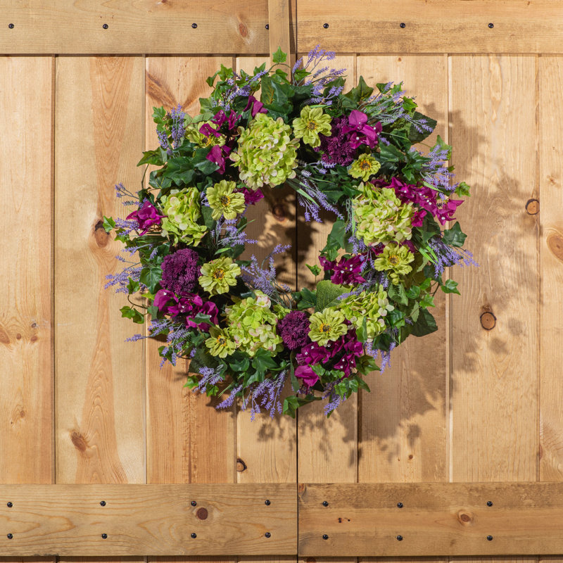 Bougainvillée, couronne de porte d'entrée Sedum Summer, H 26 po x l 26 po x P 6 po