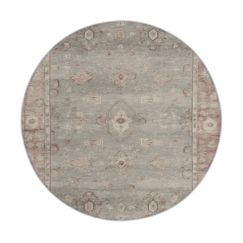 Overdyed Gray Indoor and Outdoor Area Rug, Round 5'