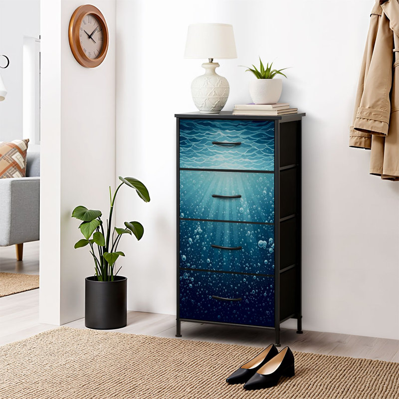 4 Drawer Dresser for Bedroom, Narrow Chest of Drawers, Wooden Top and Study Iron Frame 18"x37.5"-(WxH)