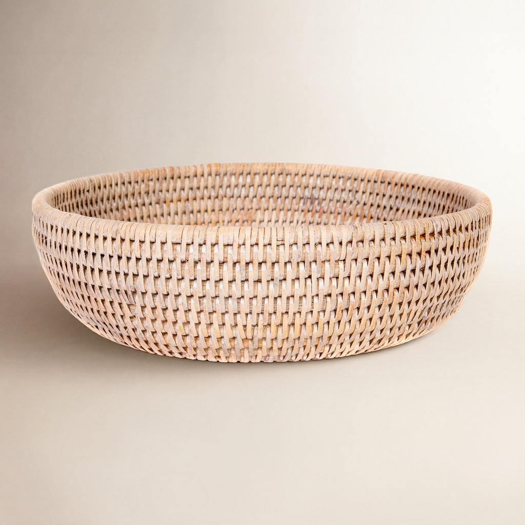 Camden Handmade Rattan Decorative Bowl 1, White Wash