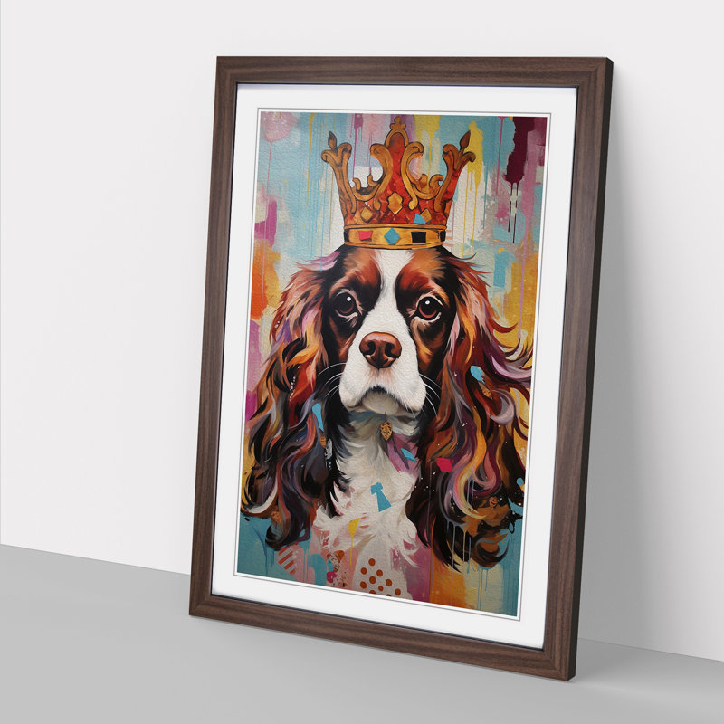 Cavalier King Charles Spaniel Contemporary - Single Picture Frame Print on Wood, Walnut Framed, 34cm H x 25cm W x 2cm D