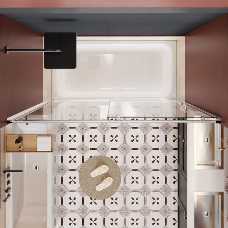 Single Sliding Shower Door For Bathtub, 1/5" Thick Clear Tempered Glass Shower Door With Stainless Steel Handle, Chrome