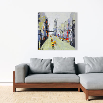 Gray Street with Yellow and Red Accents | Contemporary Canvas