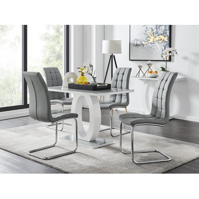 Scottsmoor Modern High Gloss Halo 4 Seater Dining Table Set with Luxury Faux Leather Dining Chairs