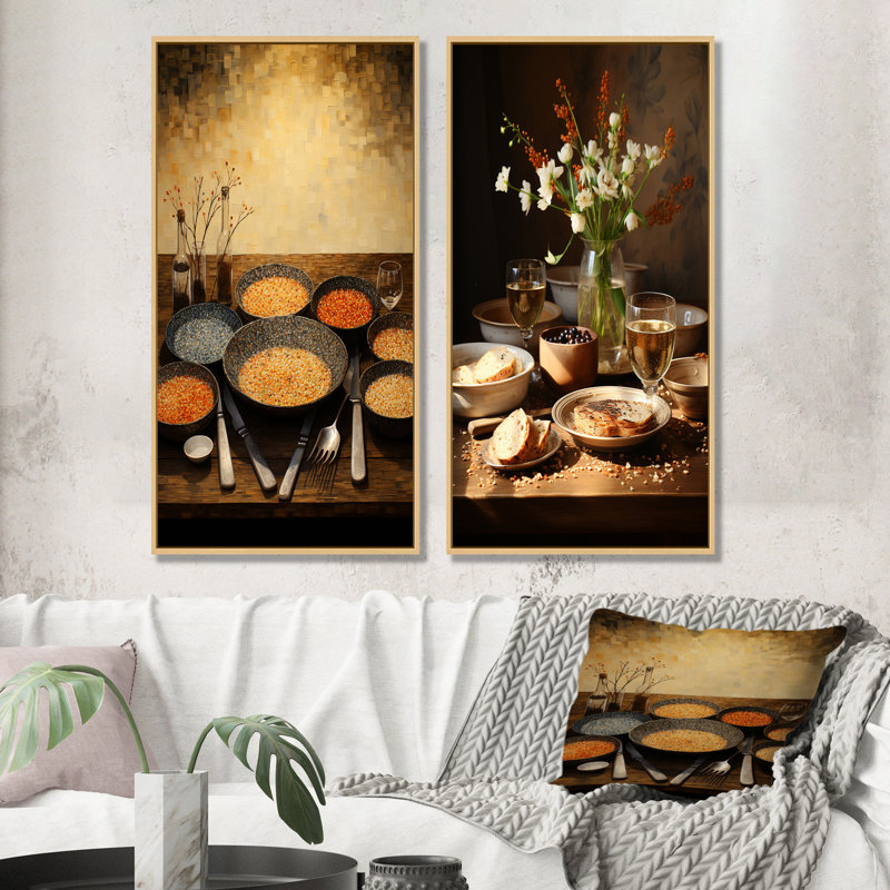 Minimalisme Judaïsme Pâque Seder I - Judaïsme, ensemble de 2 impressions sur toile, H 32 po x l 33 po, Cadre flottant brun