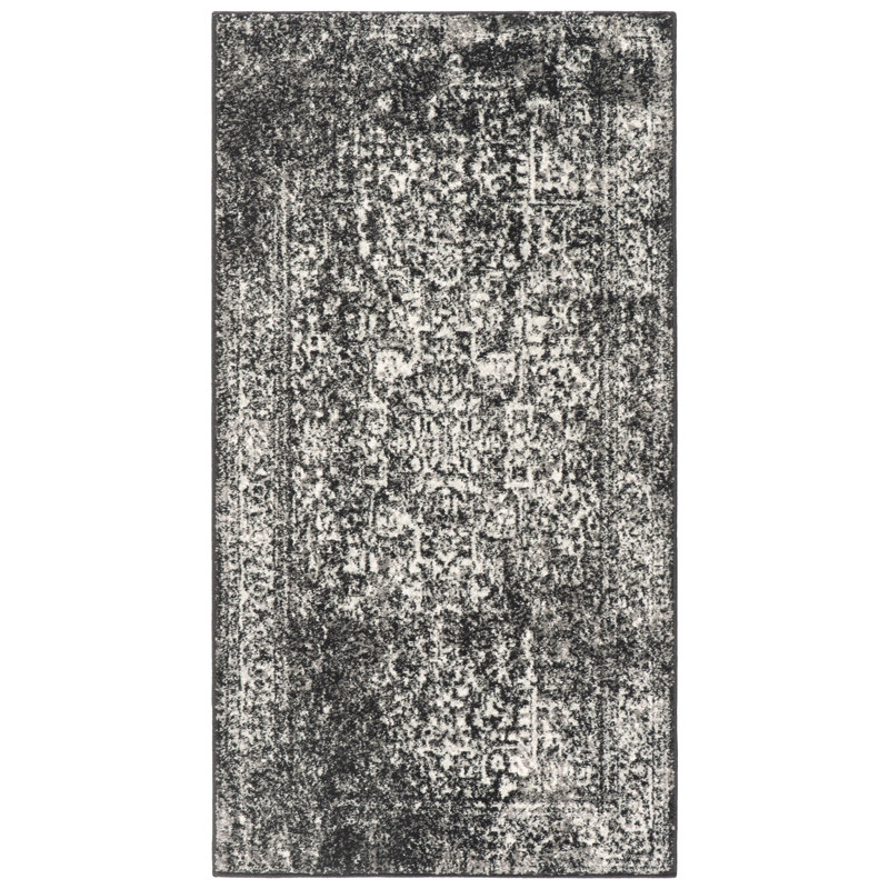 Oriental Area Rug, Black/Grey, Runner 66 x 152 cm