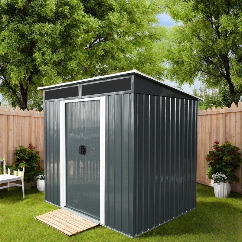 Remise de rangement pour l'extérieur, remise à outils en acier avec cadre de fondation en métal, remise de jardin résistante aux intempéries, aux rayons UV et à l'humidité