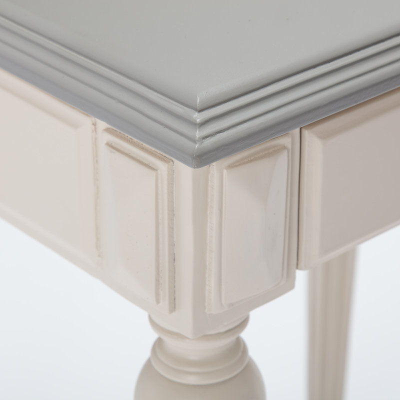 Cream and Gray Wood Side Table with Drawer and Fluted Legs