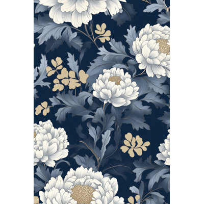 Élégant papier peint floral bleu marine traditionnel
