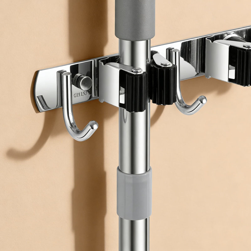 Support mural robuste pour balai et vadrouille avec 4 supports et 5 crochets, rangement pour outils en acier inoxydable pour le garage, la salle de lavage et le rangement pour le jardin