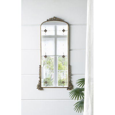24" X 48.5" Antique Gold Arched Mirror With Metal Frame