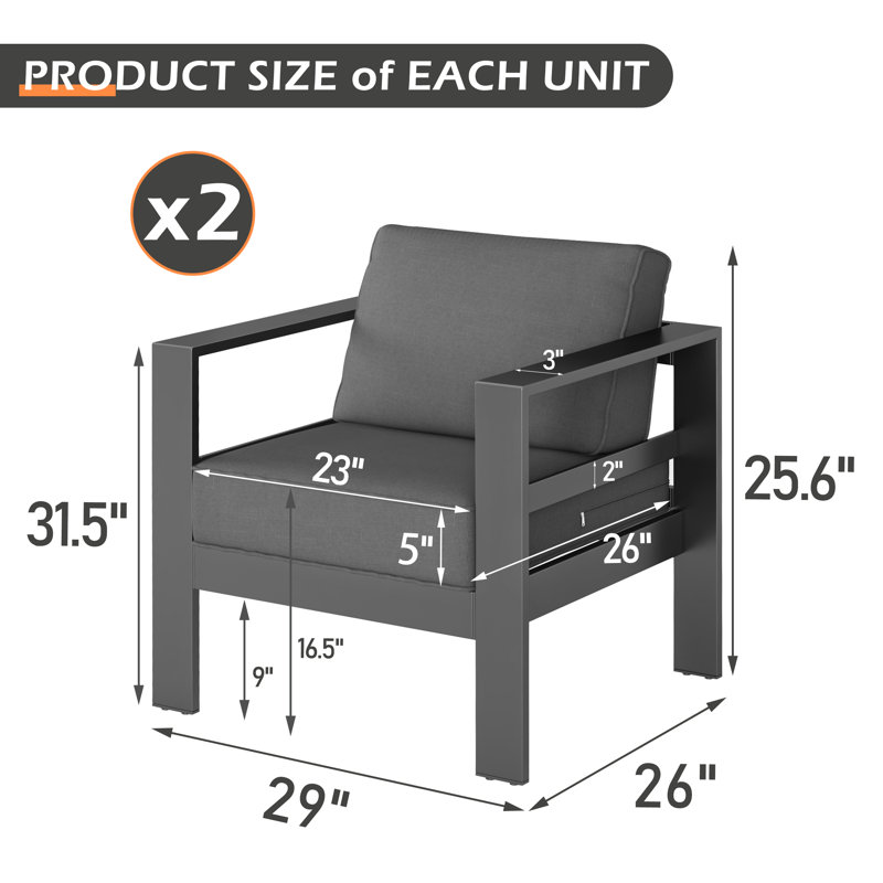 Arnhildur Aluminum Outdoor Lounge Chair, Dark Gray, Gray