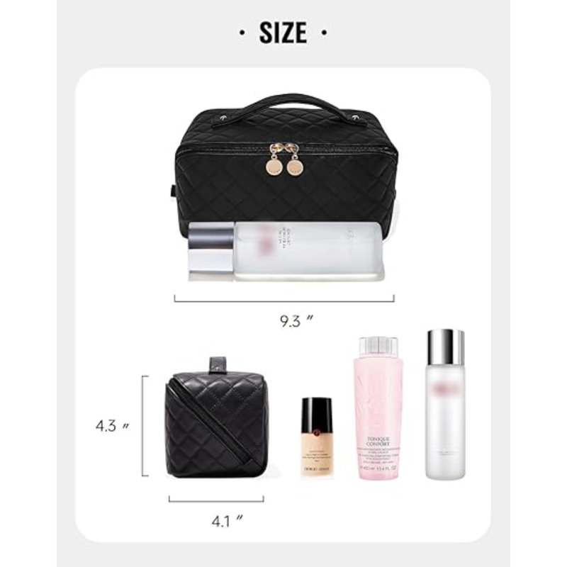 Trousse de maquillage de voyage, trousses de maquillage de grande capacité, trousse de toilette imperméable et ouverte