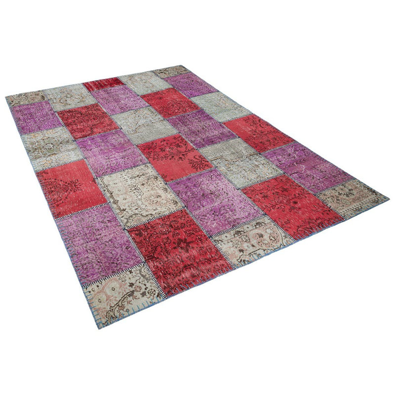 Tapis mauve moderne rouge fait à la main beige et moderne