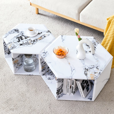 Minimalist White Hexagonal Coffee Tables - Versatile Furniture Option Modern Storage Solutions