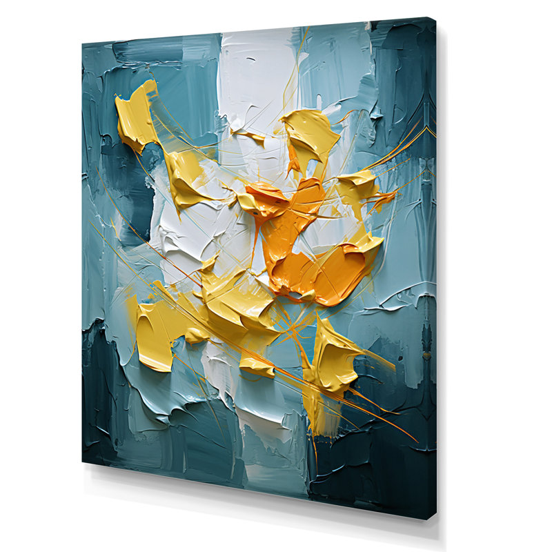 «Spring Bliss Abstract Turquoise and Yellow», reproduction d'art sur toile, Toile tendue, H 32 po x l 16 po x P 1 po