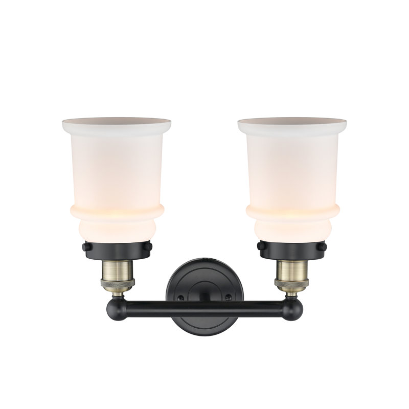 Éclairage pour meuble-lavabo de salle de bain 2 lumières Cailen de la collection Edison, Blanc mat, Laiton antique noir