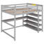 Lit mezzanine double avec tablettes de rangement et bureau sous le lit, gris-1989355601