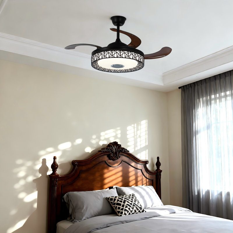 Modern 42" Ceiling Fan With Light & Reomte, 3 Speeds, Timer