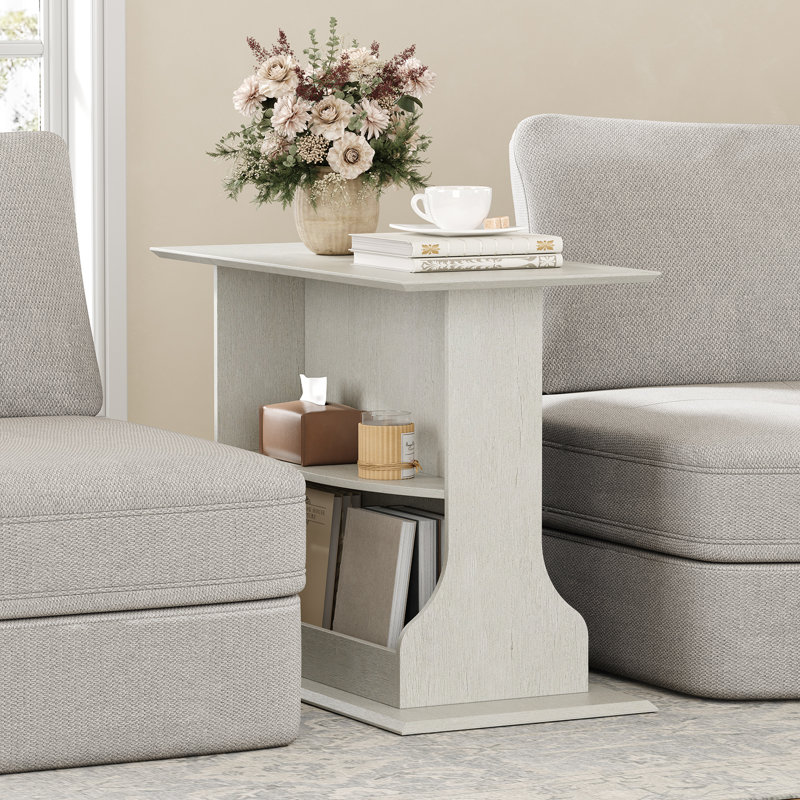 32" W End Table with Shelf for Living Room,Wood-Look Sofa Table,Acception Room Side Table,Coffee Desk with Magazine Rack.