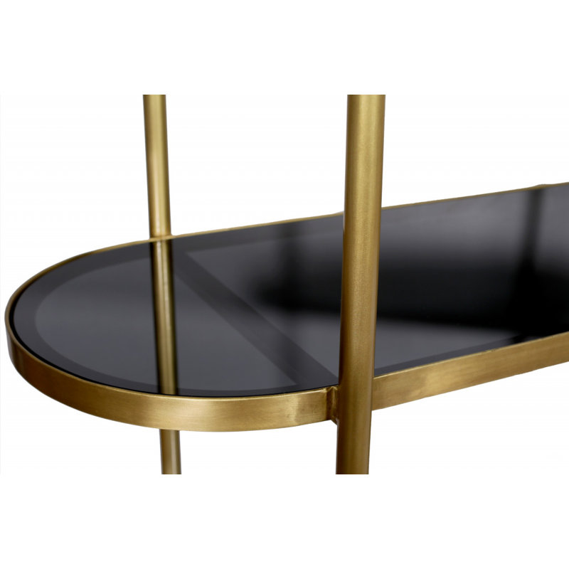 Console ovale 46 po en verre noir et doré avec rangement