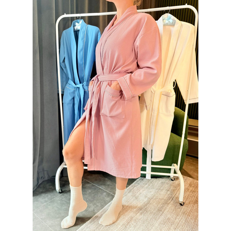 Peignoir unisexe en coton gaufré bleu petit, L, Rose