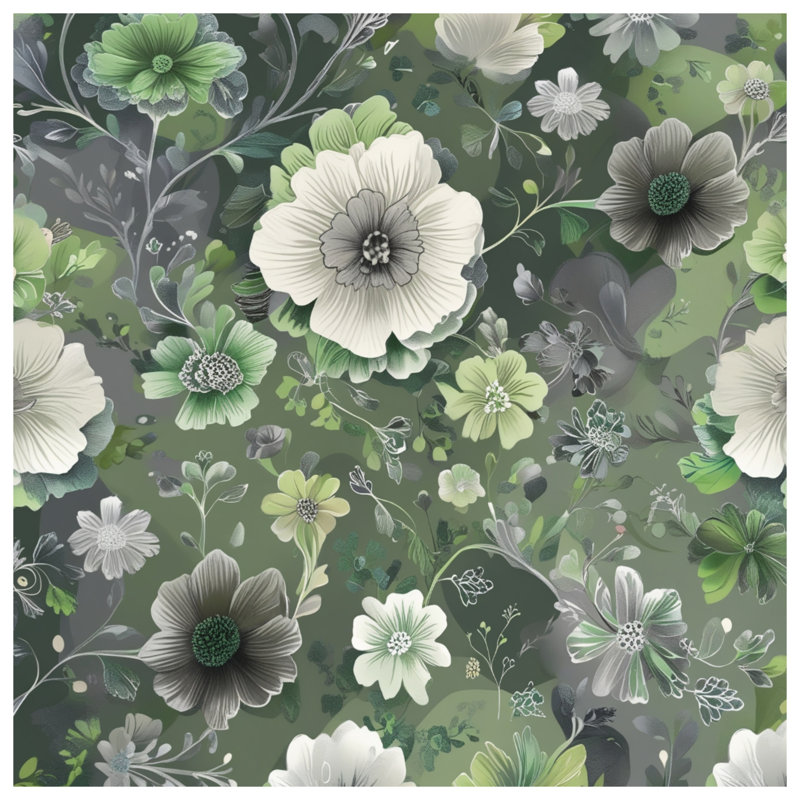 Housses de couette vertes à motif floral, Lit simple